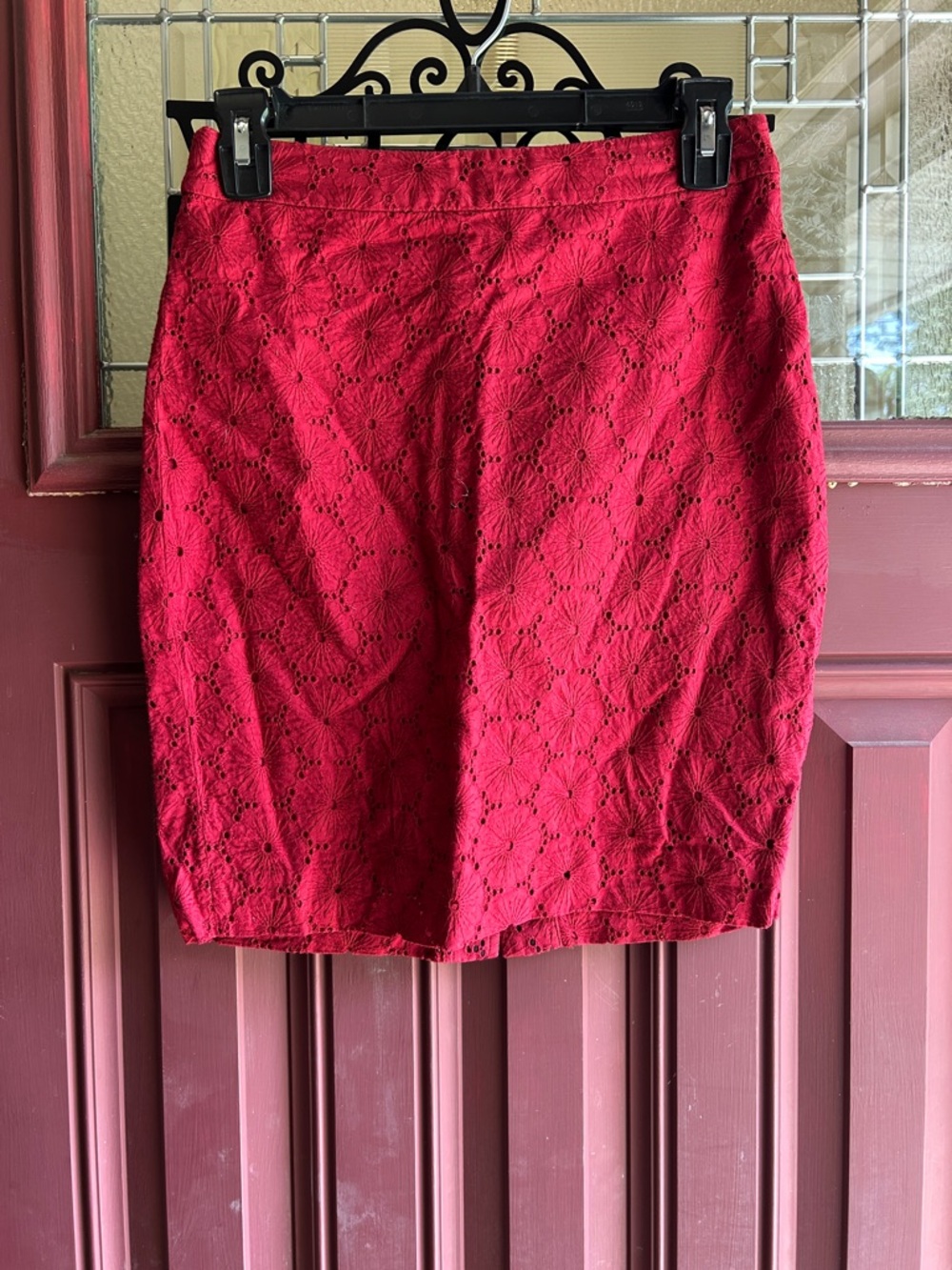 J. Crew Red Eyelet Pencil Skirt